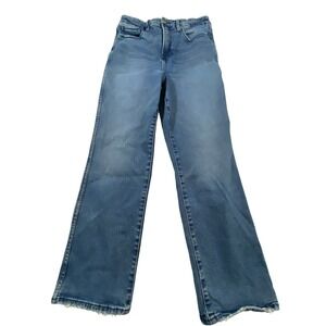 Good American High Rise Straight Leg Jeans Medium Wash Raw Hem 8/29 Blue